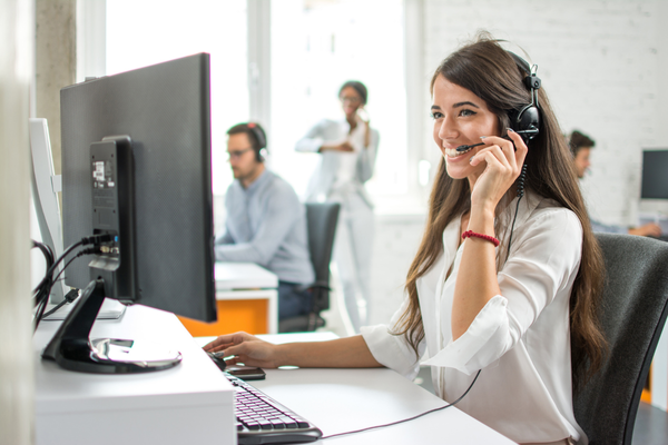 A customer service representative on the phone